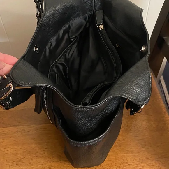 New, unused Nicole Black leather purse, straps, multi pockets, zipper accents. - Picture 8 of 8